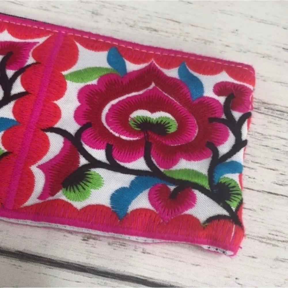 Floral Embroidered Clutch with Wrist Strap Vibrant colors